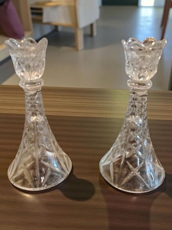 Crystal Tulip Candle Stick Holders 8" Elegant Clear Glass Decorative Pair - Picture 2 of 6